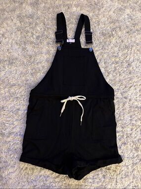 Pink Lily Black Overall Shorts Romper